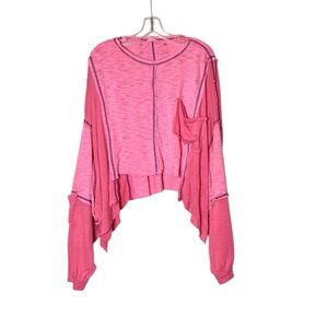 🌵POL Boxy Raw Hem Baby/Barbie Pink Pieced Long Sleeve Slouchy Blouse Large🌵